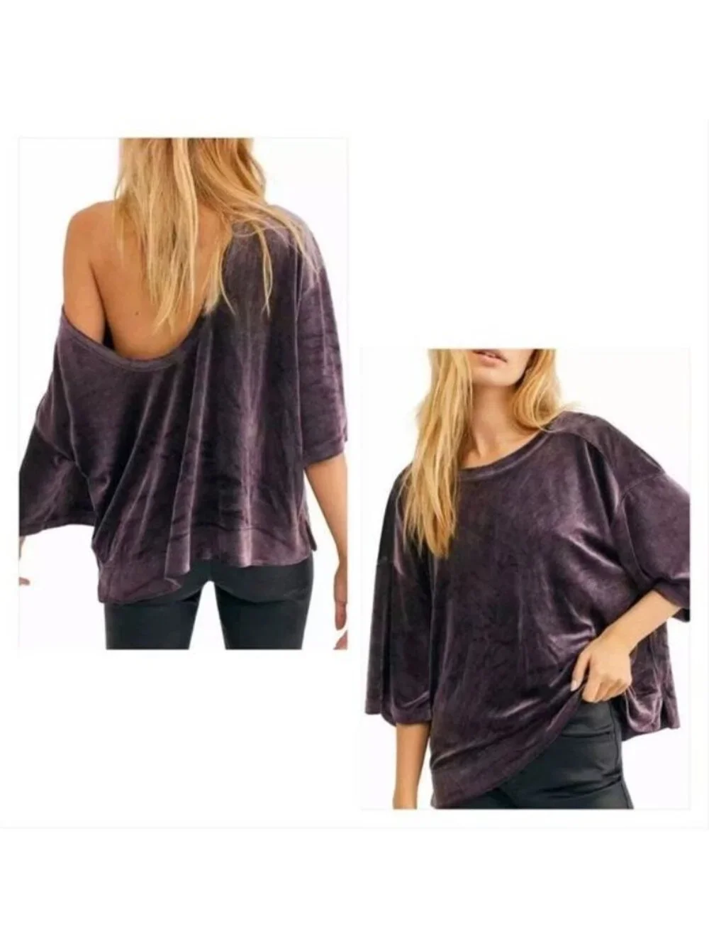 Free People Valerie Velour T-Shirt, Navy (purple really), Sz. S
